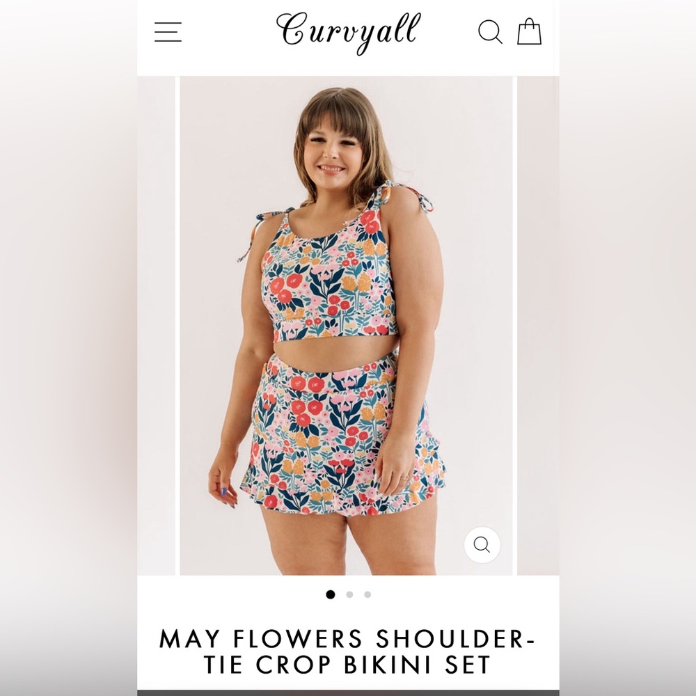 MAY FLOWERS SHOULDER-TIE CROP BIKINI SET, XXL, Floral from Curvyall